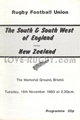 South & South-West Counties v New Zealand 1983 rugby  Programmes